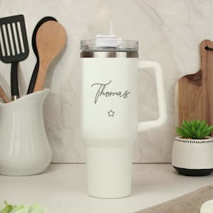 Personalized 40oz Insulated Travel Mug: Metal Cup with Handle
