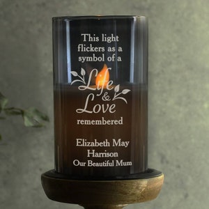 Personalised Memorial Candle, Life & Love Memorial Smoked LED Candle, Memorial Candle