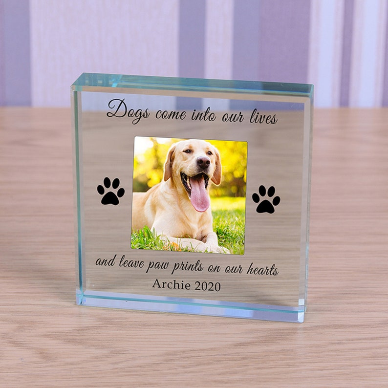 Dog Memorial Personalised Photo Engraved Glass Block Etsy UK