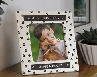 Personalized Pet Paw Print Ceramic Frame: Dog Cat Memorial Gift