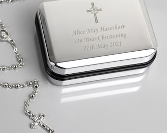 Personalised Rosary Beads and Cross Trinket Box, Baptism, Christening, First Rosary, Communion, Confirmation Gift