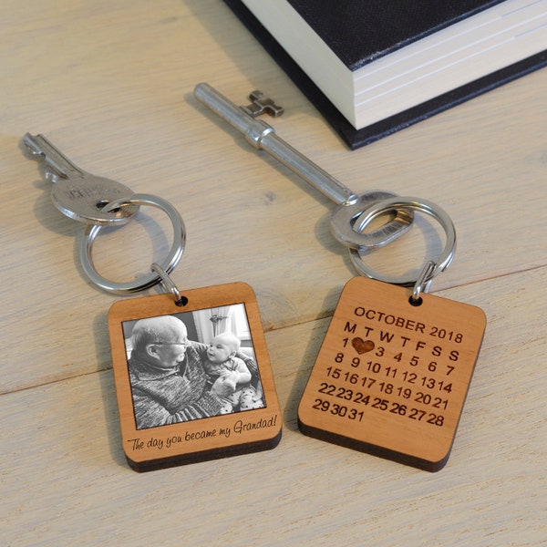 Custom Keychain Personalized New Gran or Grandad Gift Baby Photo and Date Wooden Key Ring The day you became my Grandparents Gift Christmas