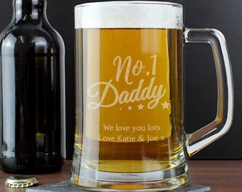 Personalized No.1 Daddy Pint Glass Tankard, Father's Day Gift