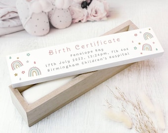 Personalized Rainbow Wooden Birth Certificate Holder