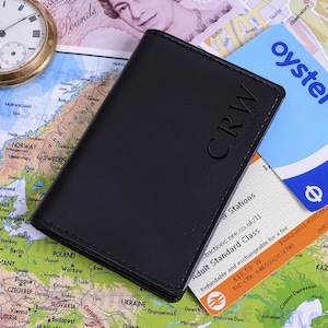 Personalized Black Faux Leather Travel Card Holder: Initials Gift