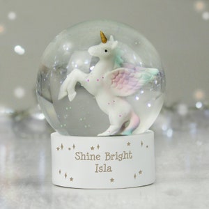 Personalised Unicorn Glitter Snow Globe , Christmas Gift, Christmas Decoration, Personalised Children&#39;s Christmas Snow Globe