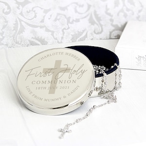 Personalized First Holy Communion Rosary Beads & Trinket Box Set