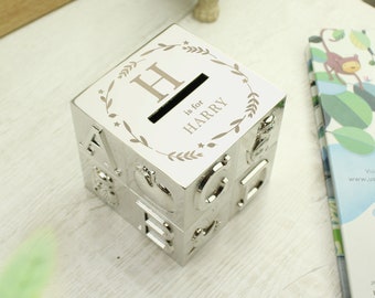 Personalized Initial Silver ABC Money Box: New Baby Keepsake