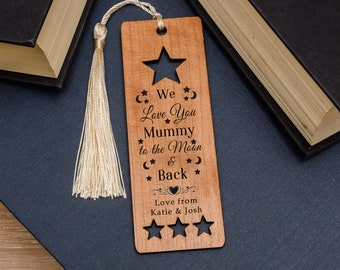 Bookmark Personalised Custom Message Wooden Bookmark Moon and Back Mum Dad Gran Grandpa Christmas Gift
