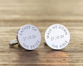 Personalized Father of the Bride Cufflinks: Silver Plated Wedding Date Gift