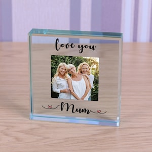 Mothers Day Gift, Personalised Glass Plaque, Paperweight Mothers Day Gift Picture, Mummy Gift, Love You Mum/Mummy