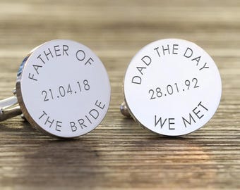 Personalised Engraved Wedding Cufflinks, Father of the Bride Gift