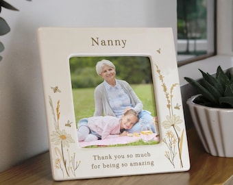 Personalised Bees Daisy Ceramic 4x4 Frame, Custom Text Photo Holder