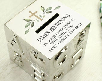 Personalised Silver ABC Money Box | Christening, New Baby Keepsake Gift