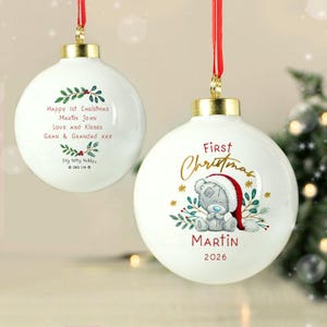 Personalised Tiny Tatty Teddy 1st Christmas Bauble: Custom Name Keepsake