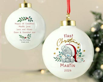 Personalised Tiny Tatty Teddy 1st Christmas Bauble: Custom Name Keepsake