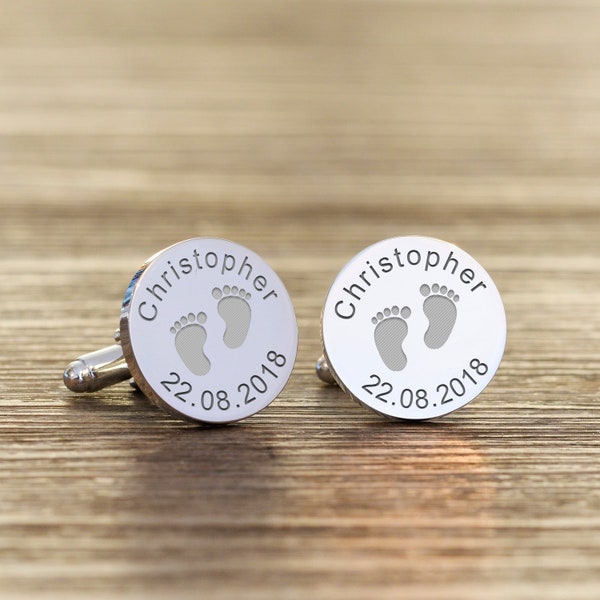 Personalised Engraved Cufflinks - New Daddy Cufflinks Any Message Baby Footprint Daddy Gift, Daddy Christmas Gift