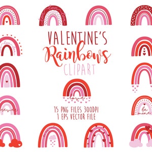 Valentine Rainbow Clipart, Love Rainbow Vector, Digital Rainbows, Valentine's Clipart Set, Valentine Rainbow PNG