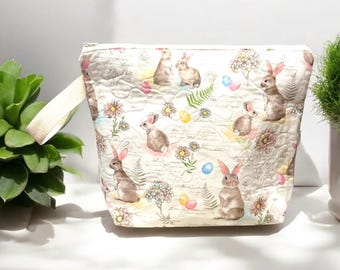 Knitting bag Easter Gnome Fabric, Handmade Quilted Knitting or Crochet Project Bag, Cute Bag for Baby Nursery Toys, Books, Easter Gift