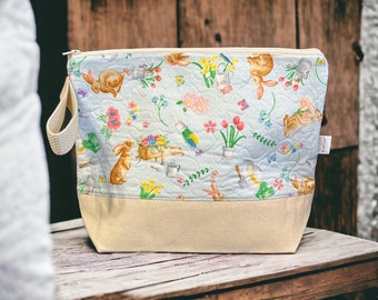 Quilted Easter Zipper Bag, Knitting and Crochet Project Bag, Adorable Eater Toiletry Bag