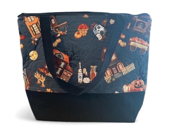 Knitting Project Bag, Halloween Gift Knitter, Crochet Project Bag, Halloween Tote Bag, Haunted House Bag, Gothic Knitting Bag