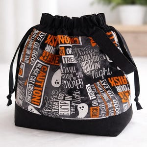 Halloween Drawstring analog Bag, Knitting and crochet project   Bag, Spooky Handmade Halloween Gift