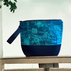 Sac à tricoter, sac à projets en tricot et crochet matelassé, sac à fermeture éclair en tissu à imprimé géométrique art déco avec poches, trousse de toilette faite main