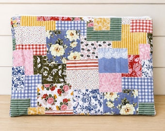 Cross Stitch Project Bag, Patchwork Quilted Criss stitch Bag, also Laptop Sleeve and  Tablet Journal Organizer