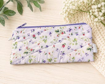 Floral Bunny Quilted Pouch, Knitting Crochet Organizer, Zipper Notions Case