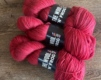 Red Hand Dyed Yarn, Merino Nylon Super Wash 80/20 Blend, Sock Knitting or Crochet Yarn, Red Rust Tonal, 115 grams 400 meters