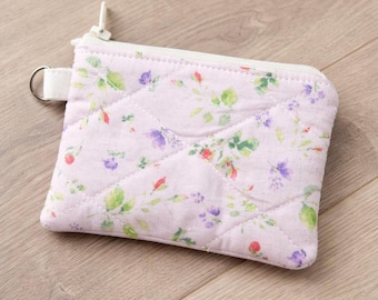 Quilted Wristlet Wallet, Lavender Floral Coin Purse, Handmade Zipper Pouch, Keychain Wallet, Cottagecore Gift for Her, Canadian Made