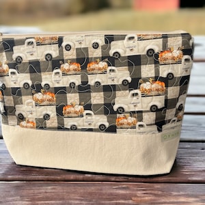 Sac à projets pour tricot et crochet, sac en tissu à carreaux à carreaux de style campagne d'automne matelassé de saison