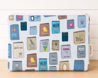 Laptop Sleeve, Book Lover Gift, Quilted Laptop Bag, Cross Stitch Project Bag, Knitting Pattern Bag, Literary Gift, Gift for Reader
