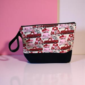 Knitting Project Bag, Valentine Gift Knitter, Crochet Project Bag, Red Truck Valentine Bag, Gift for Crocheter, Valentine Knitting Bag