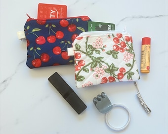 Quilted Cherry Wristlet Wallet, Red Cherry Coin Purse, Handmade Zipper Pouch, Coquette Aesthetic Gift for Her, Cottagecore Fabric Purse