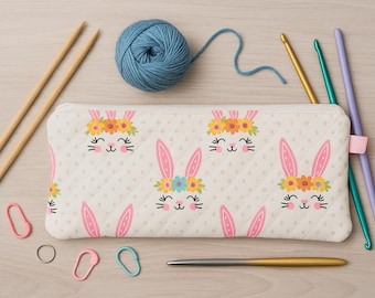 Quilted Knitting Needle Case, Crochet Hook Organizer, Circular Needle Pouch