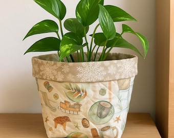 Quilted Fabric Storage Basket Winter Cottage Bin Available in 3 Sizes Handmade in Canada