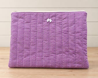 Purple Gingham 13 Inch Laptop Sleeve, Padded Fabric Computer Case, Handmade MacBook Cover, Cottage core Tech Gift
