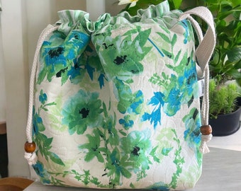 Quilted Drawstring Knitting and Crochet Project Bag, Summer Floral Fabric , Gift for Crafter