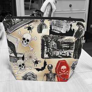 Sac à tricoter, sac à projets en crochet, grand sac d'Halloween matelassé fait main ou petit sac à fermeture à glissière non matelassé, trousse à maquillage, cartable