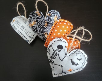 Mini Halloween Heart Ornaments, Mini Halloween Ornaments (set of 4)