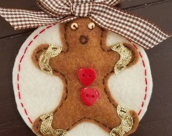 Hand Stitched Christmas Ornaments, Felt Christmas Tree Ornaments,  Gingerbread Man Felt Ornament, Gingerbread Man, Christmas Ornaments