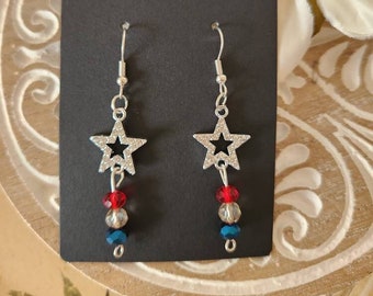 Patriotic Earrings, Star Earrings,  Patriotic Stars, Patriotic Dangle Earrings, Hanging Star Earrings, Jewelry