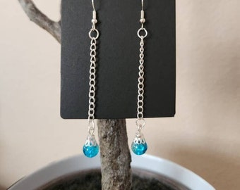 Dangle Teardrop Earrings, Cracked Glass Earrings, Drop Earrings,  Fashion Earrings