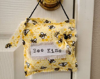 Summer Bee Decor, Summer Mimi Bee Pillow, Bee Fabric Hanging Accent, Bee Kind Mini Accent