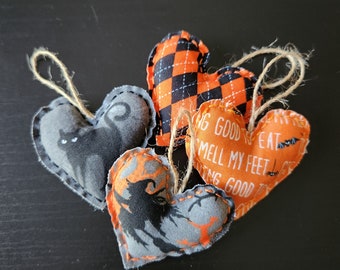 Mini Halloween Heart Ornaments, Mini Halloween Ornaments (set of 4)