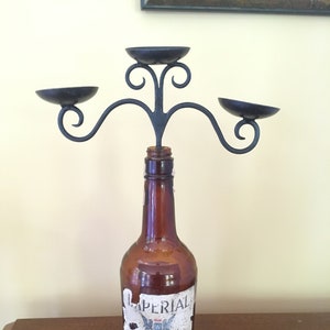 Hand Forged Iron Candelabra and Antique Bottle 273-G-BT-FE-Br