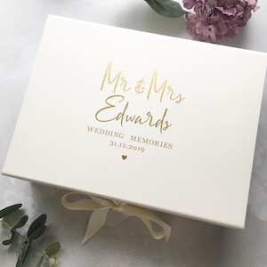 Personalised Wedding Keepsake Box. Large rose gold, gold, black, ivory Gift Box. Wedding Memories Gift