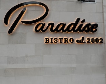 Metal Backlit Sign : Custom Business Logo, Stainless Steel LED Signboard, Light up sign for Business, Storefront Display
