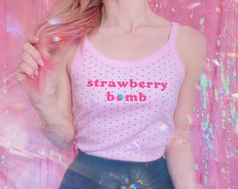 Strawberry Bomb Baby Doll 90s Y2K Fitted Tank One of a Kind 4 Colors